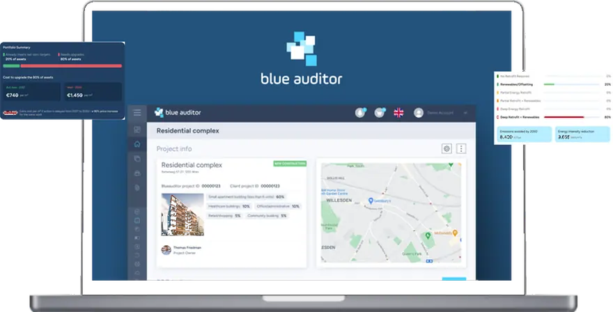 BlueAuditor carbon alignment dashboard on laptop