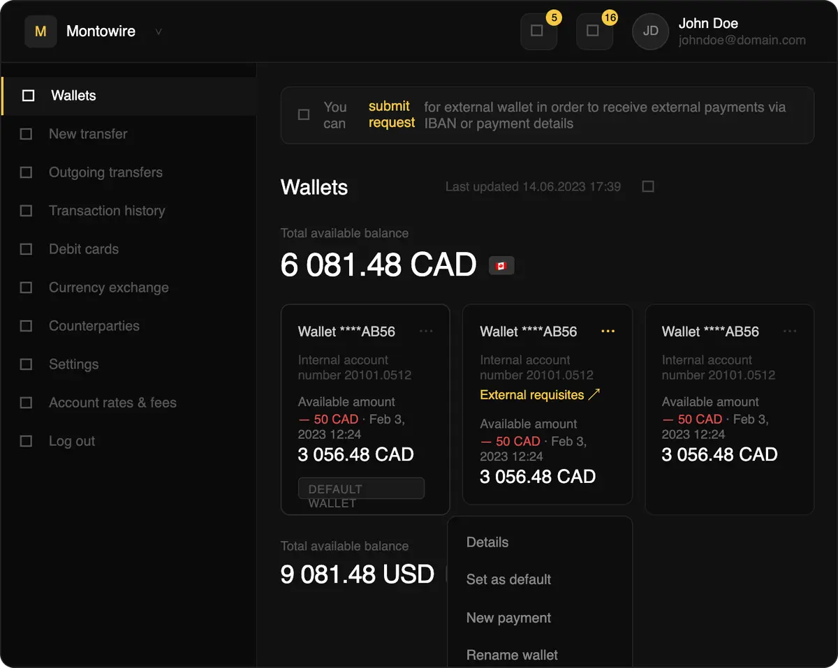 Montowire FinTech dashboard preview